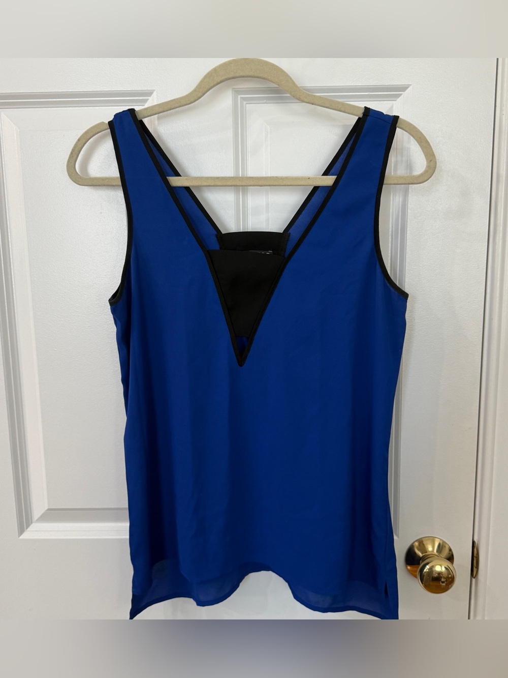 Express Cobalt Blue & Black Deep V-Neck Tank Top